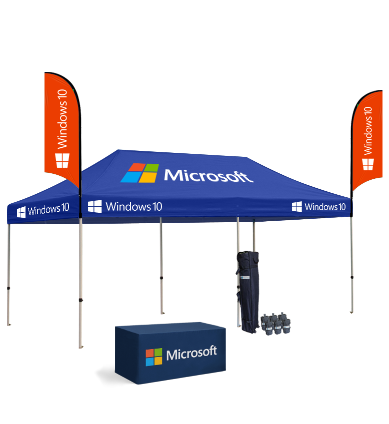 10x20 Canopy – Table Throw & 2 Feather Flags