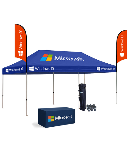 10x20 Canopy – Table Throw & 2 Feather Flags