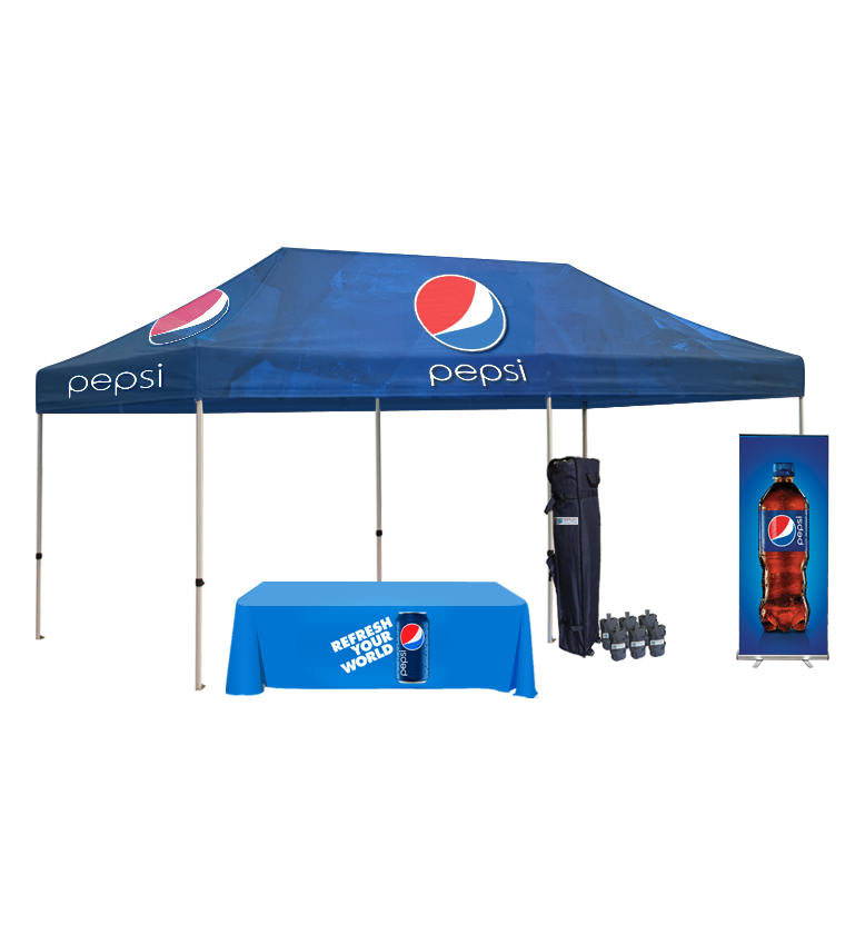 10x20 Canopy – Table Throw & Roll-Up Banner