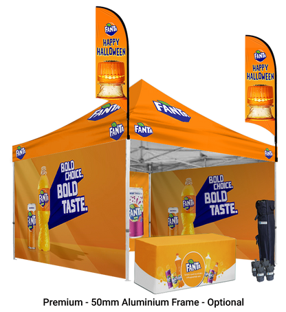 13x13 Canopy – 3 Walls, Table & 2 Flags