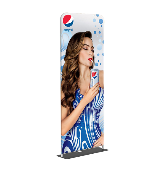 Pepsi promotional standee with a woman holding a can on a transparent background.